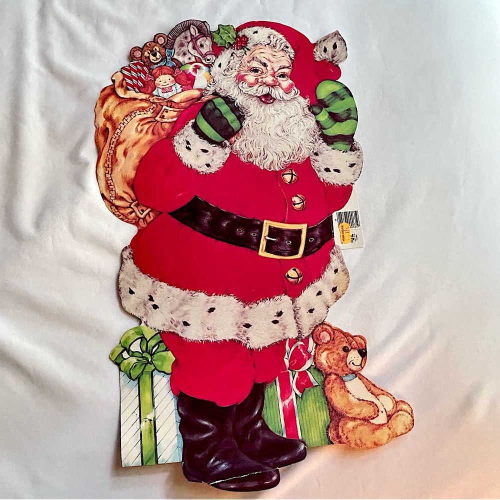 Vintage Santa & bag of toys Christmas large double sided 22” Diecut made…